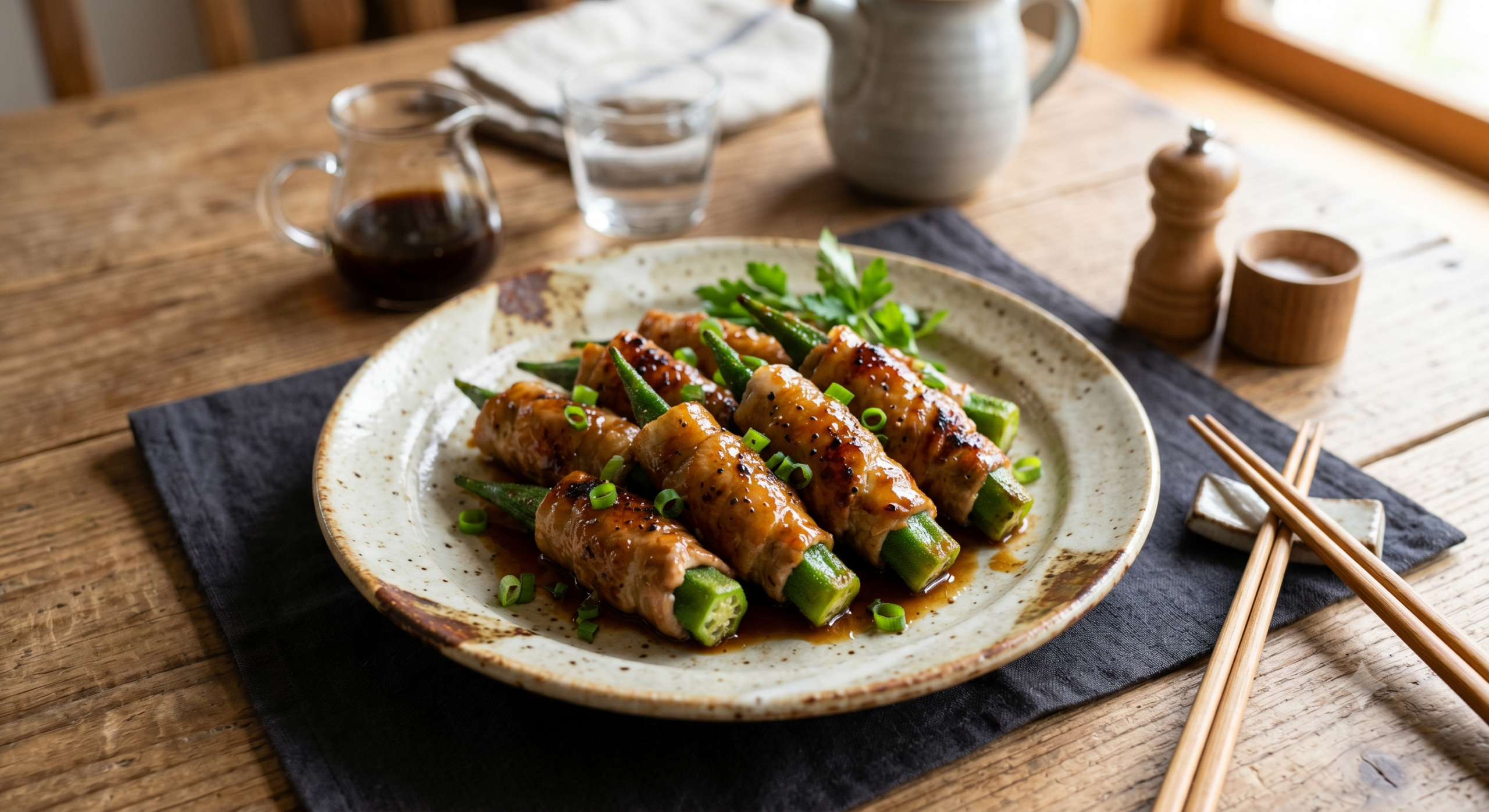 オクラの肉巻き照り焼き